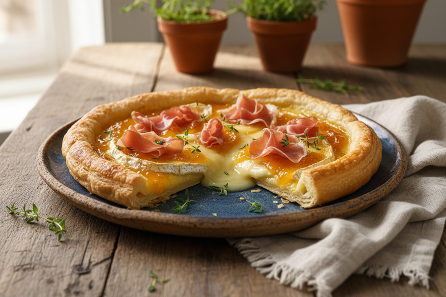 Apricot, Brie & Prosciutto Tart