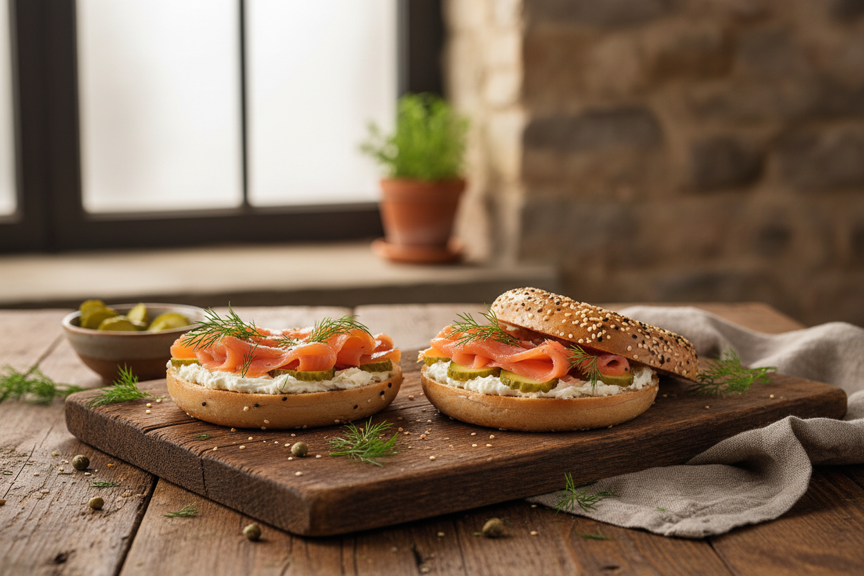 Pickled Cucumber & Smoked Salmon Bagels
