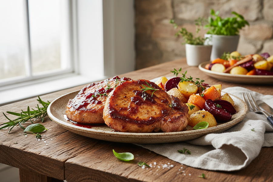 Rosella Relish Glazed Pork Cutlets