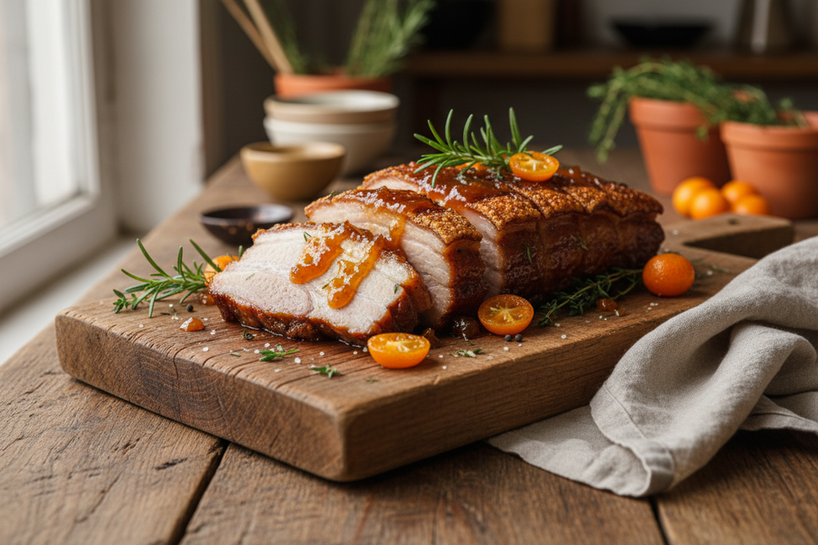 Sticky Cumquat Glazed Pork Belly