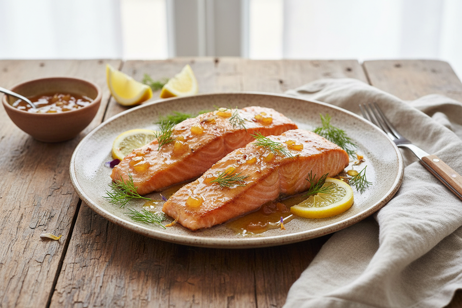 Three Fruit Marmalade Glazed Salmon