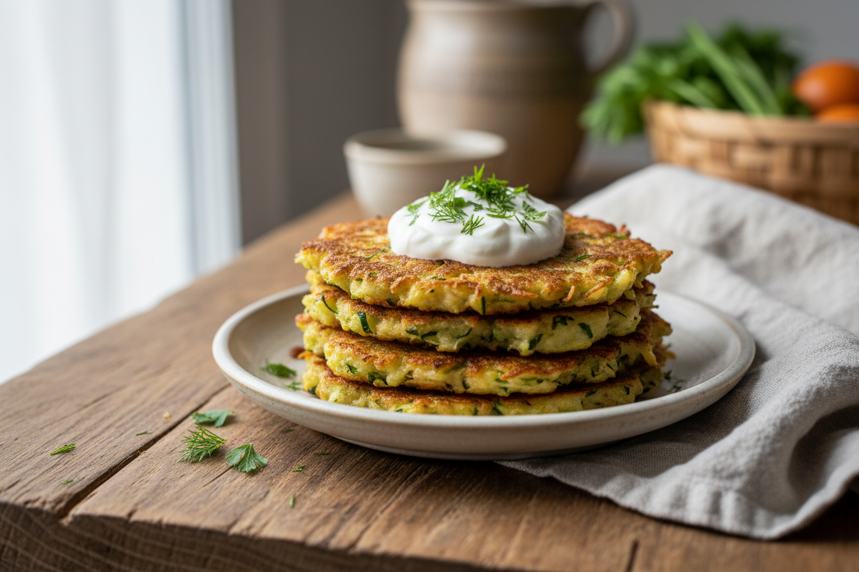 Zucchini Pickle & Cheddar Fritters